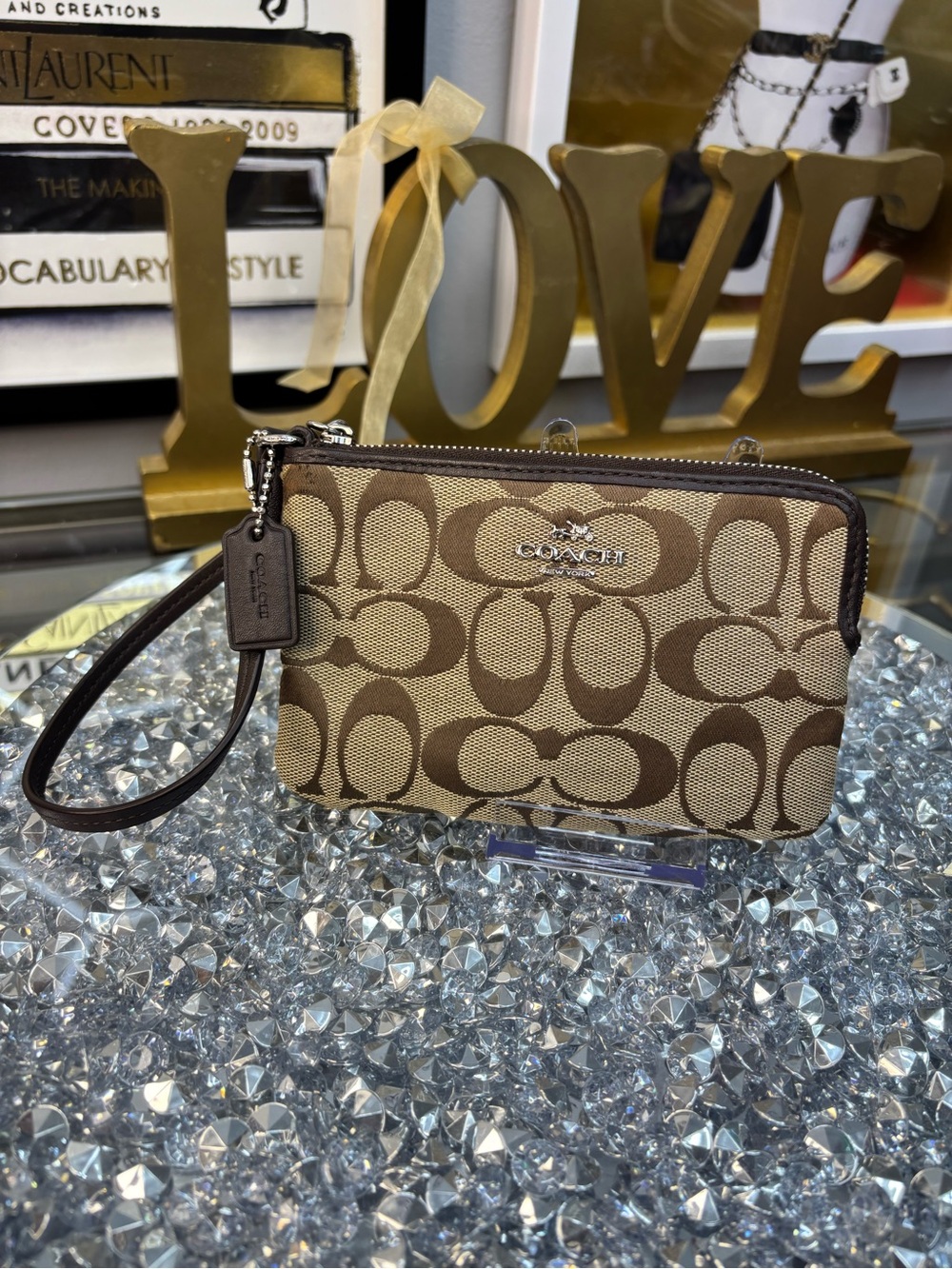 Coach Corner Zip Wristlet in Signature Canvas EUC